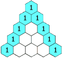 El triángulo de Pascal. Cada número es la suma de los dos directamente por encima de ella. 